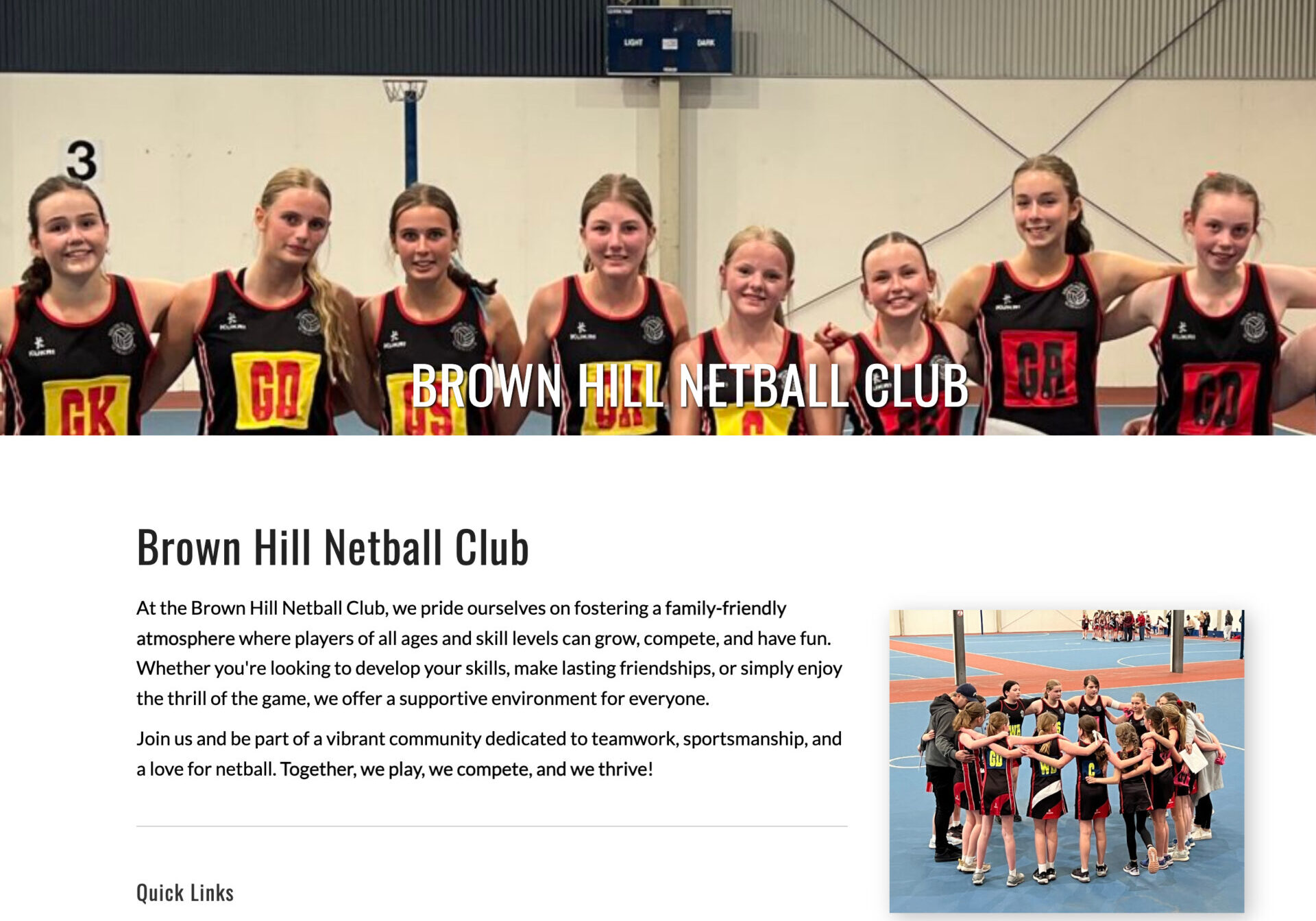 Brownhill Netball Club Website design and development